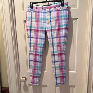 HUE Women's Plaid Skinny Jeans in Pink and Blue